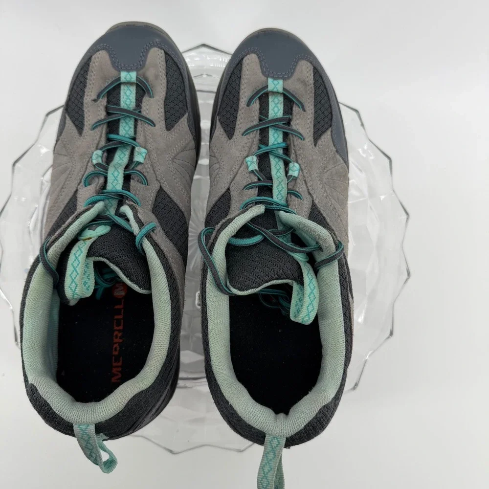 Merrell Turbulence Womens Hiking Shoes Grey Teal Suede Mesh Trail Sneakers 10